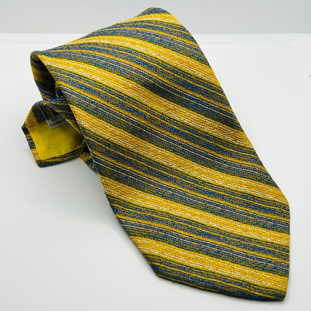 70s Mr. John Beau Brummell Super Wide Funky Retro Yellow Blue Striped Neck Tie